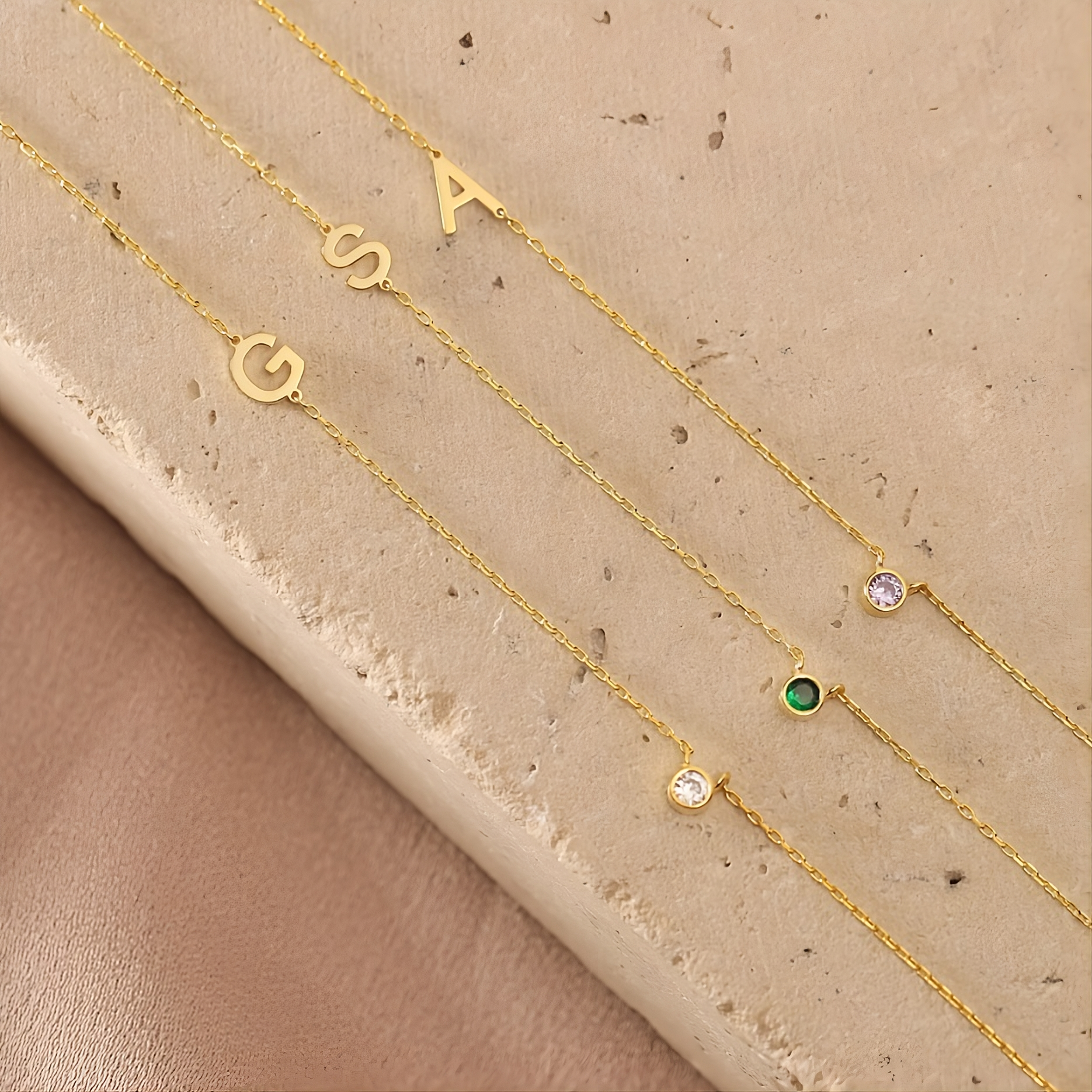 Sideways Initial Birthstone Necklace