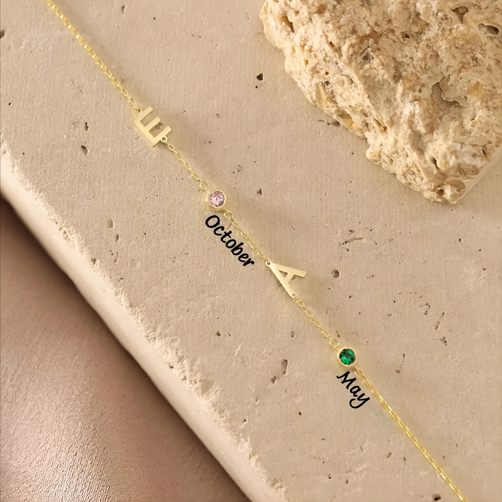 Sideways Initial Birthstone Necklace