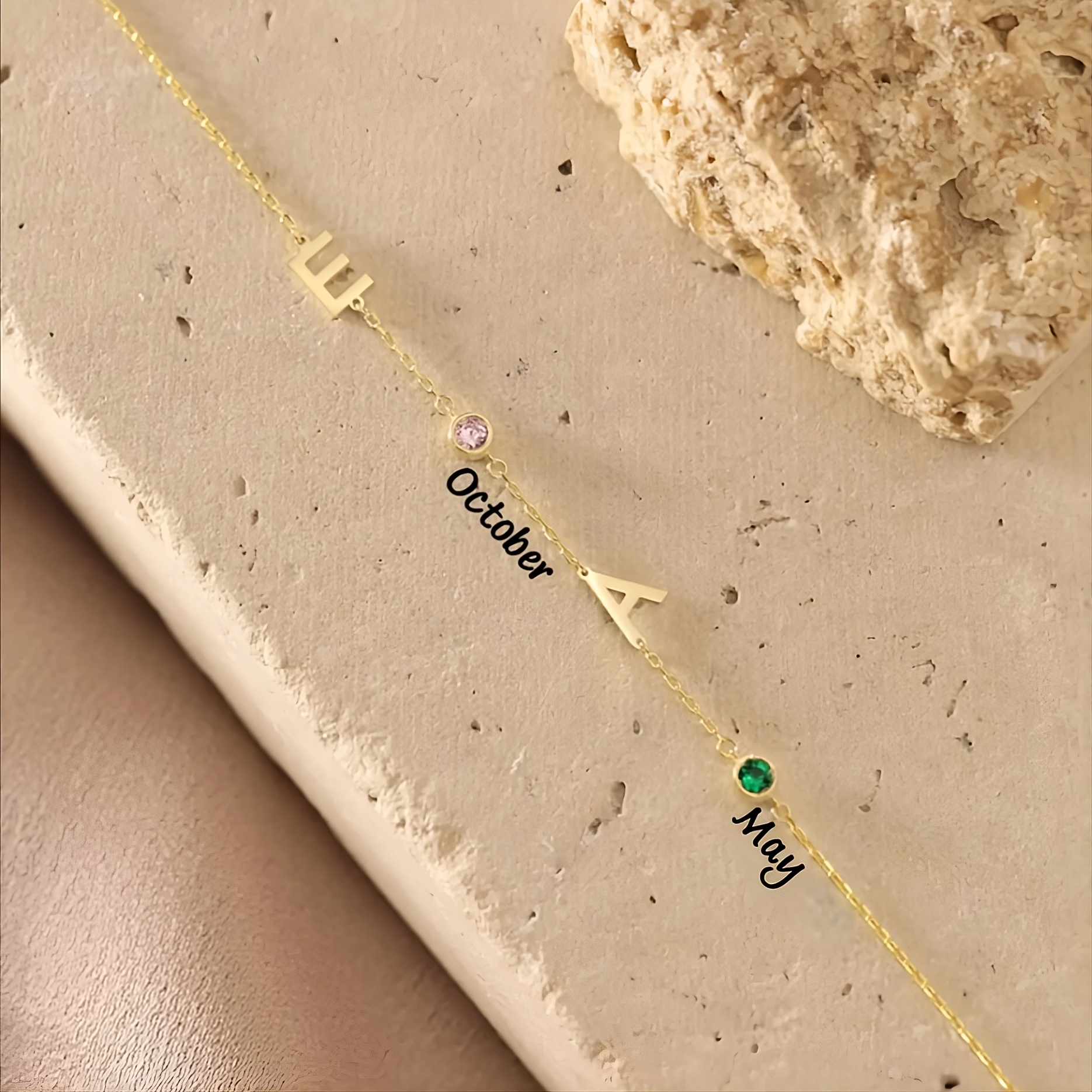 Sideways Initial Birthstone Necklace