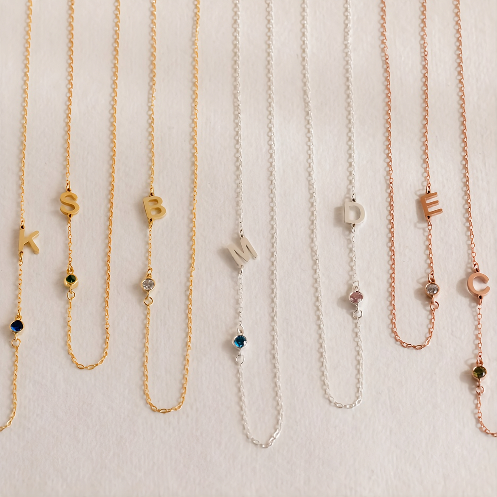 Sideways Initial Birthstone Necklace