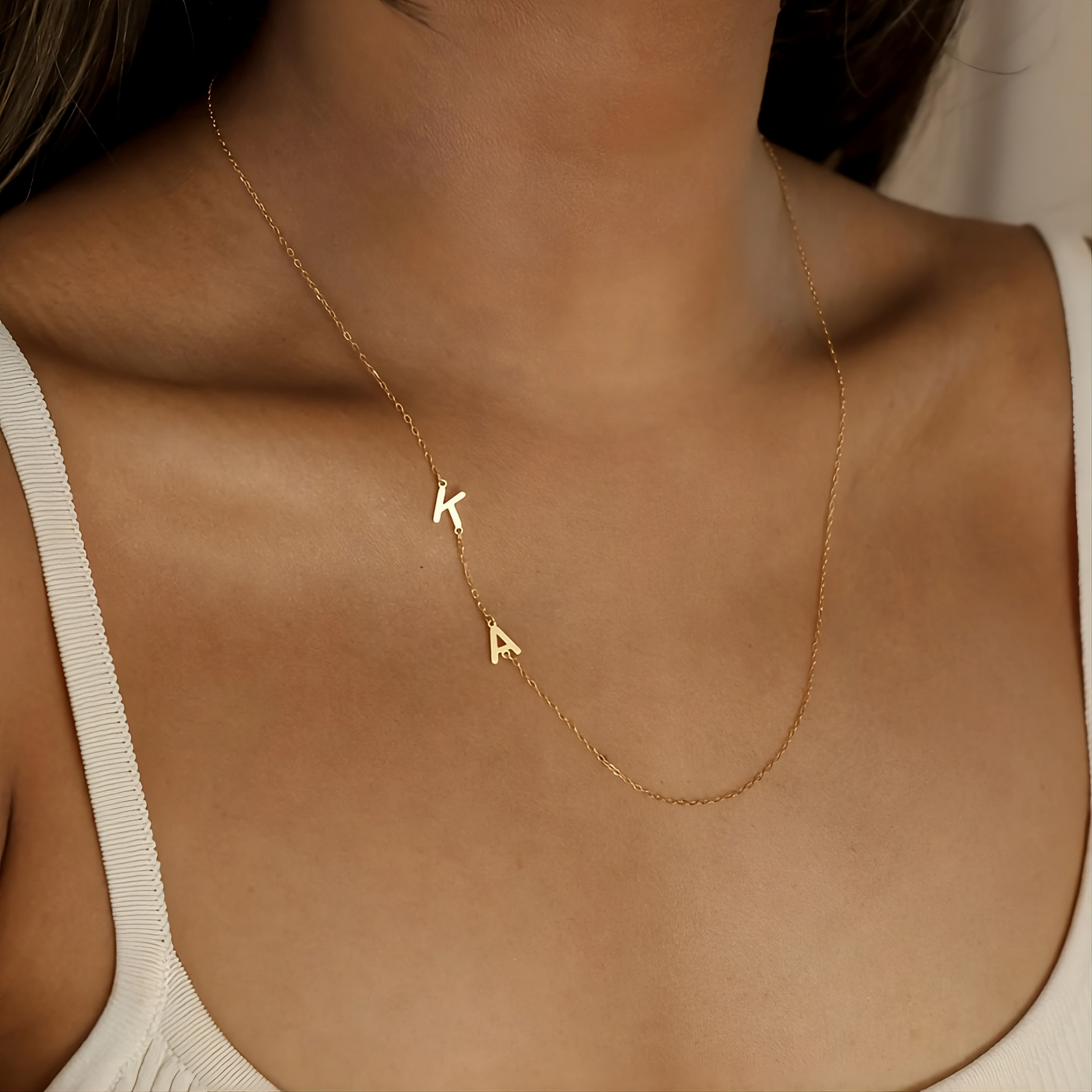 14k Solid Gold Sideways Initial Necklace